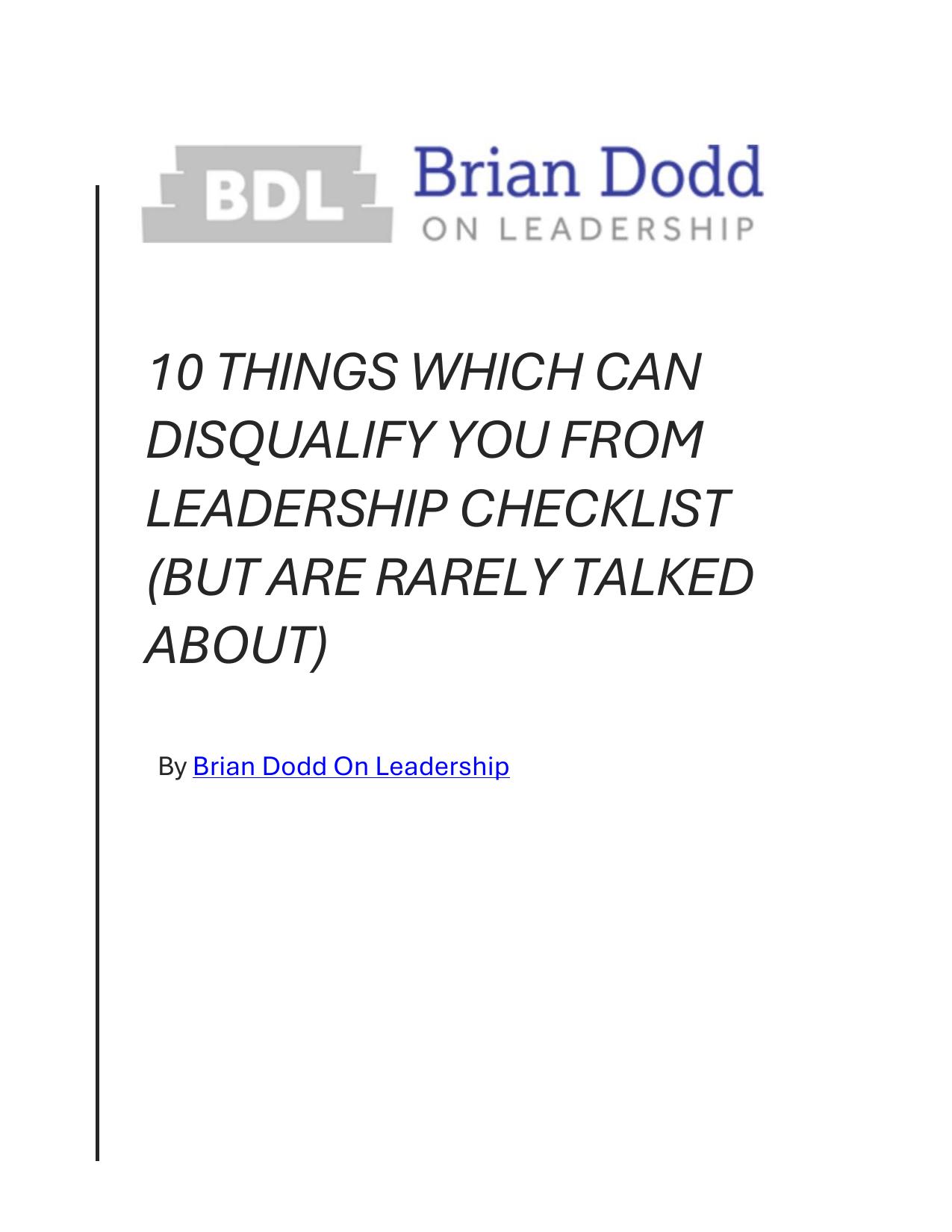 10 Things Which Can Disqualify You From Leadership Checklist (But are rarely talked about)