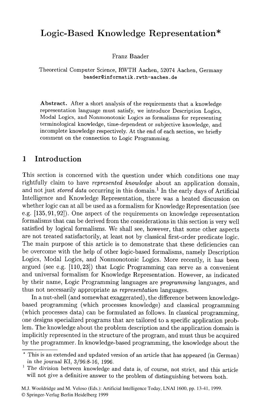 Logic-Based Knowledge Representation - Paper