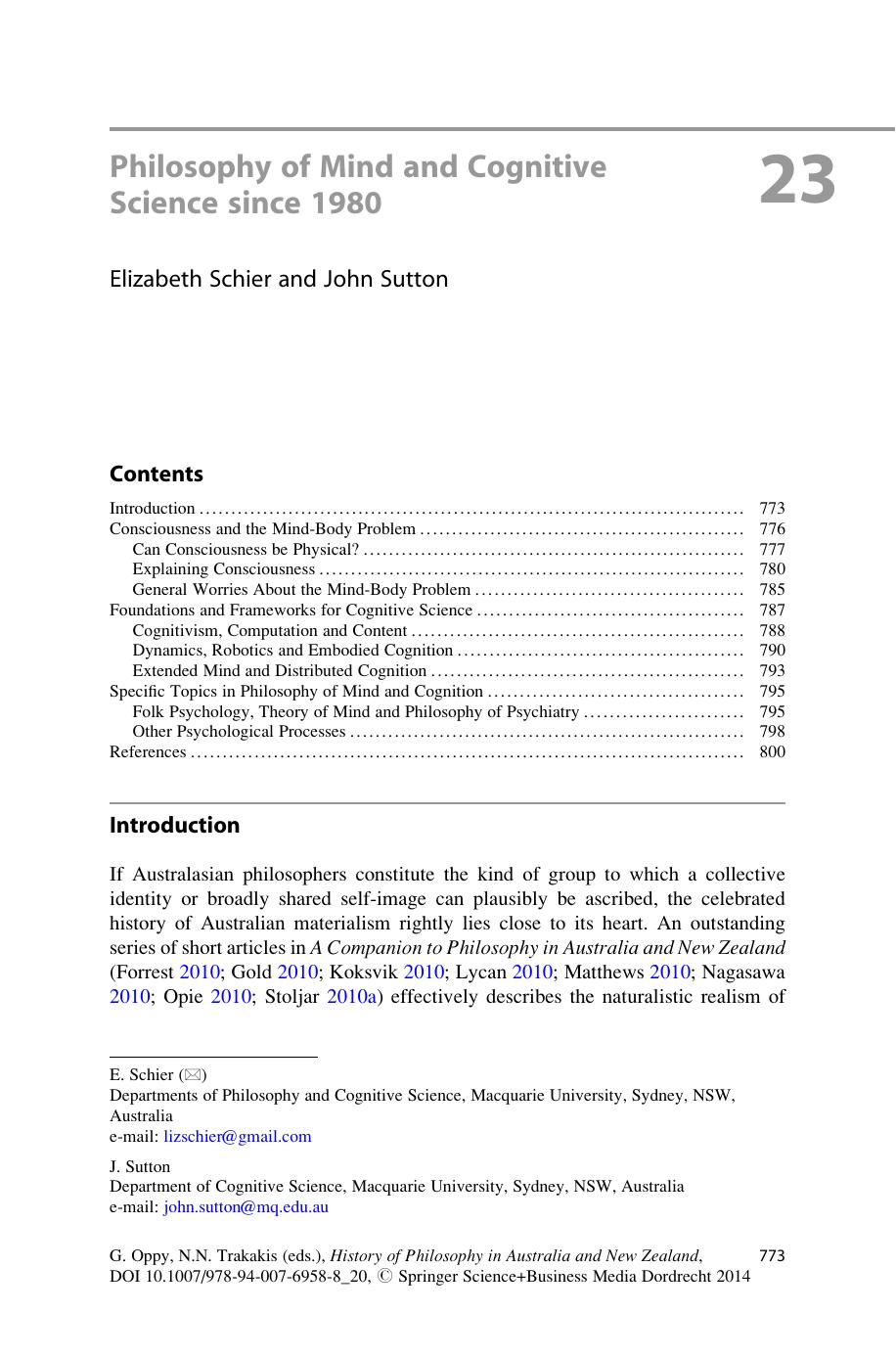 Philosophy of Mind and Cognitive Science since 1980 - Paper