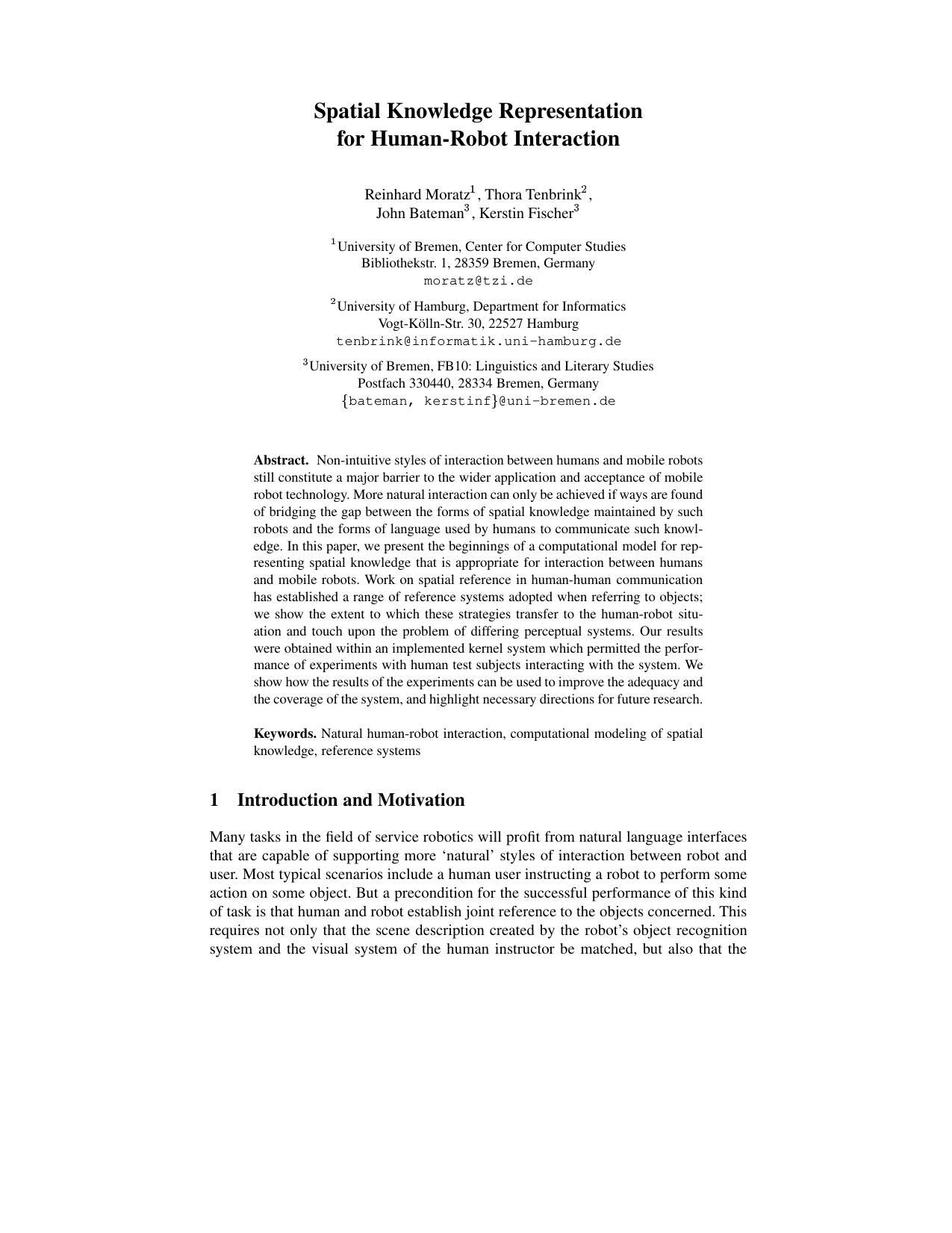 Spatial Knowledge Representation for Human-Robot Interaction