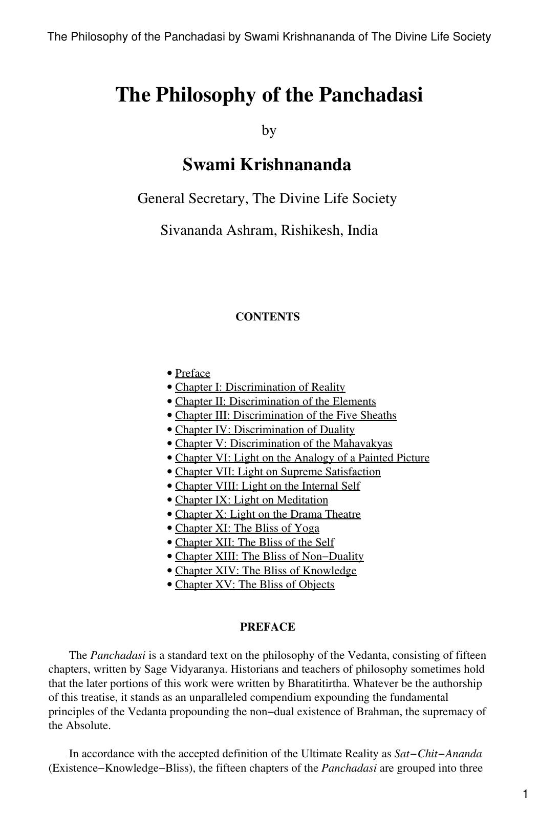 The Philosophy of the Panchadasi by Swami Krishnananda of The Divine Life Society