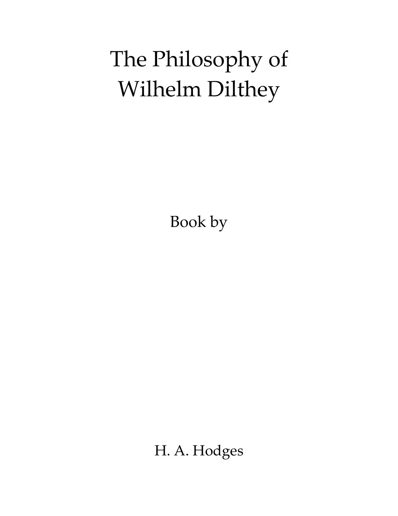 The Philosophy of Wilhelm Dilthey