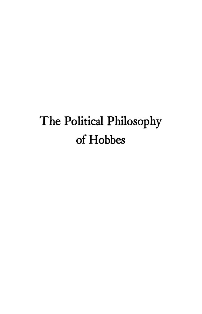 The Political Philosophy of Hobbes: Its Basis and Its Genesis