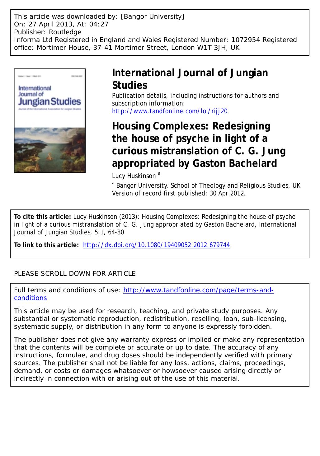 Housing Complexes: Redesigning the house of psyche in light of a curious mistranslation of C. G. Jung appropriated by Gaston Bachelard