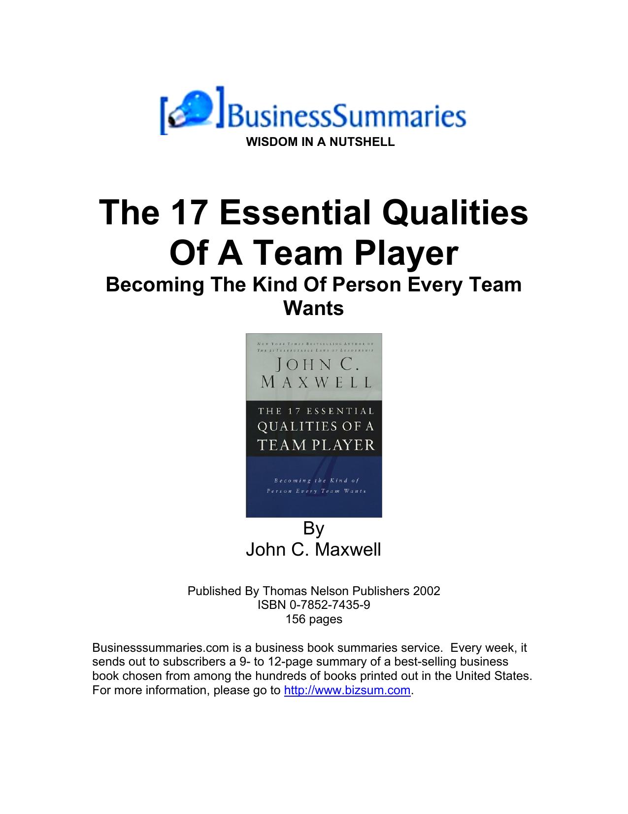 The 17 Essential Qualities of a Team Player: Becoming the Kind of Person Every Team Wants