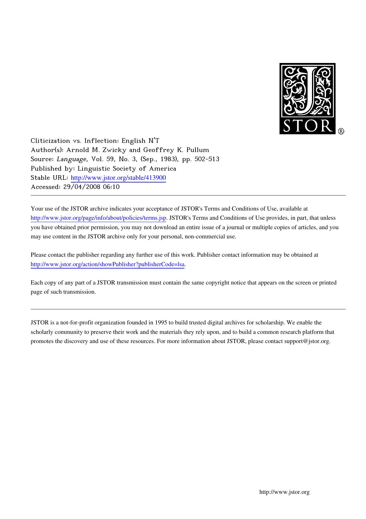 Cliticization vs. Inflection: English N'T - Paper