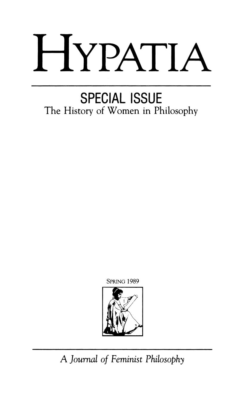 Hypatia A Journal of Feminist Philosophy, Vol. 4, No. 1