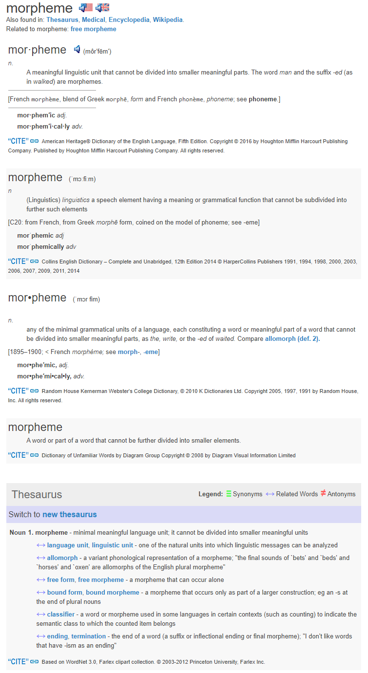 The Free Dictionary - Morpheme